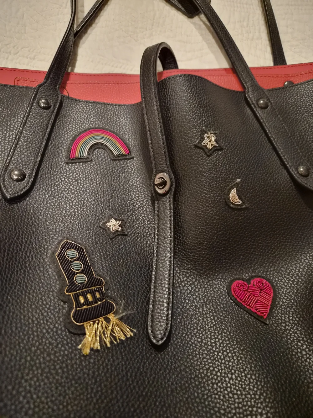 ​COACH Market Tote Souvenir Patch Leather Bag Black 57077